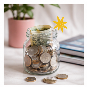 Savings jar with coins